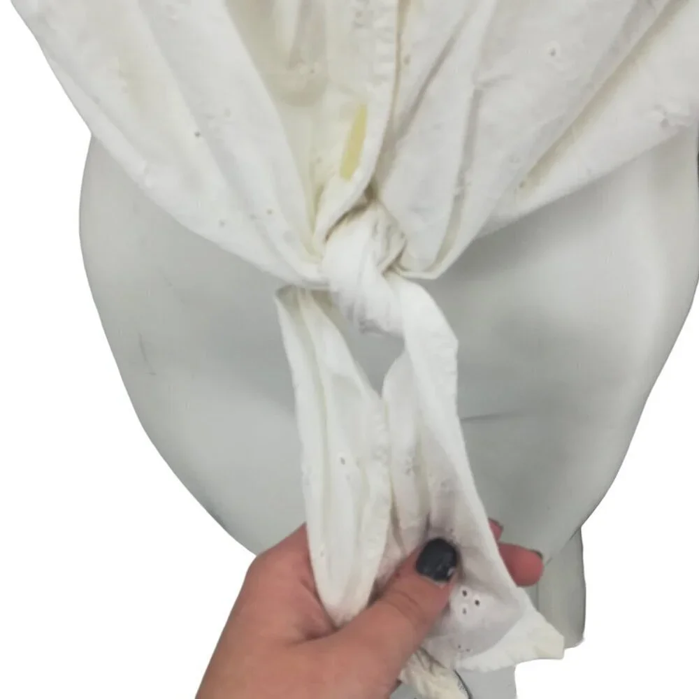 Vintage Stefano Cropped Eyelet Lace Tie Front Short Sleeve Blouse Size M Top 90s - Picture 3 of 11